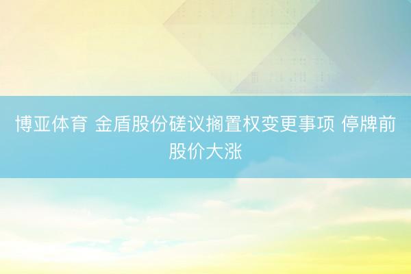 博亚体育 金盾股份磋议搁置权变更事项 停牌前股价大涨