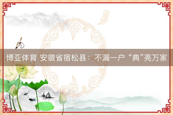 博亚体育 安徽省宿松县：不漏一户 “典”亮万家