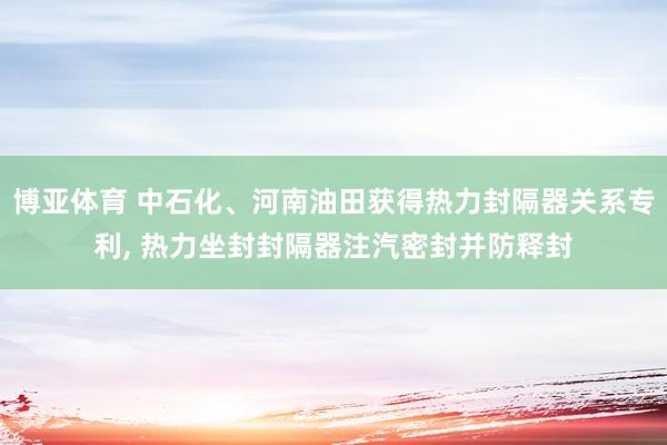 博亚体育 中石化、河南油田获得热力封隔器关系专利， 热力坐封封隔器注汽密封并防释封
